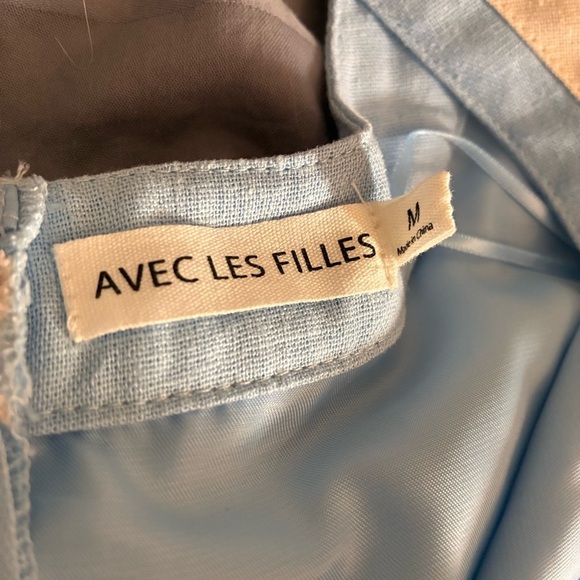 AVEC LES FILLES Linen Blend Colorblock Crop Top In Ice Blue SZ M new - Picture 2 of 10
